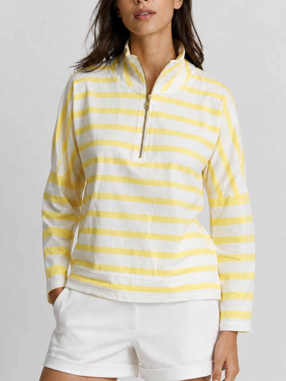 Addison Bay Yellow & White Striped Quarter-Zip Pullover